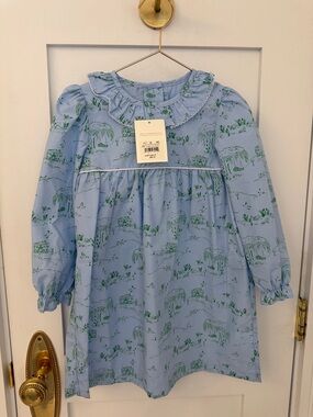 The Beaufort Bonnet Company Light Blue and Green Toile Long-Sleeve Dress